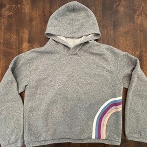 Gray Cropped Hoodie/Sweatshirt, Rainbow print, Medium